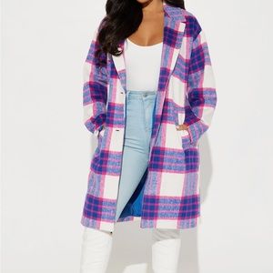 Blue & Pink Plaid Coat Size Medium